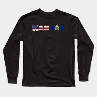 Kansas State Flag/ American Flag Logo Long Sleeve T-Shirt